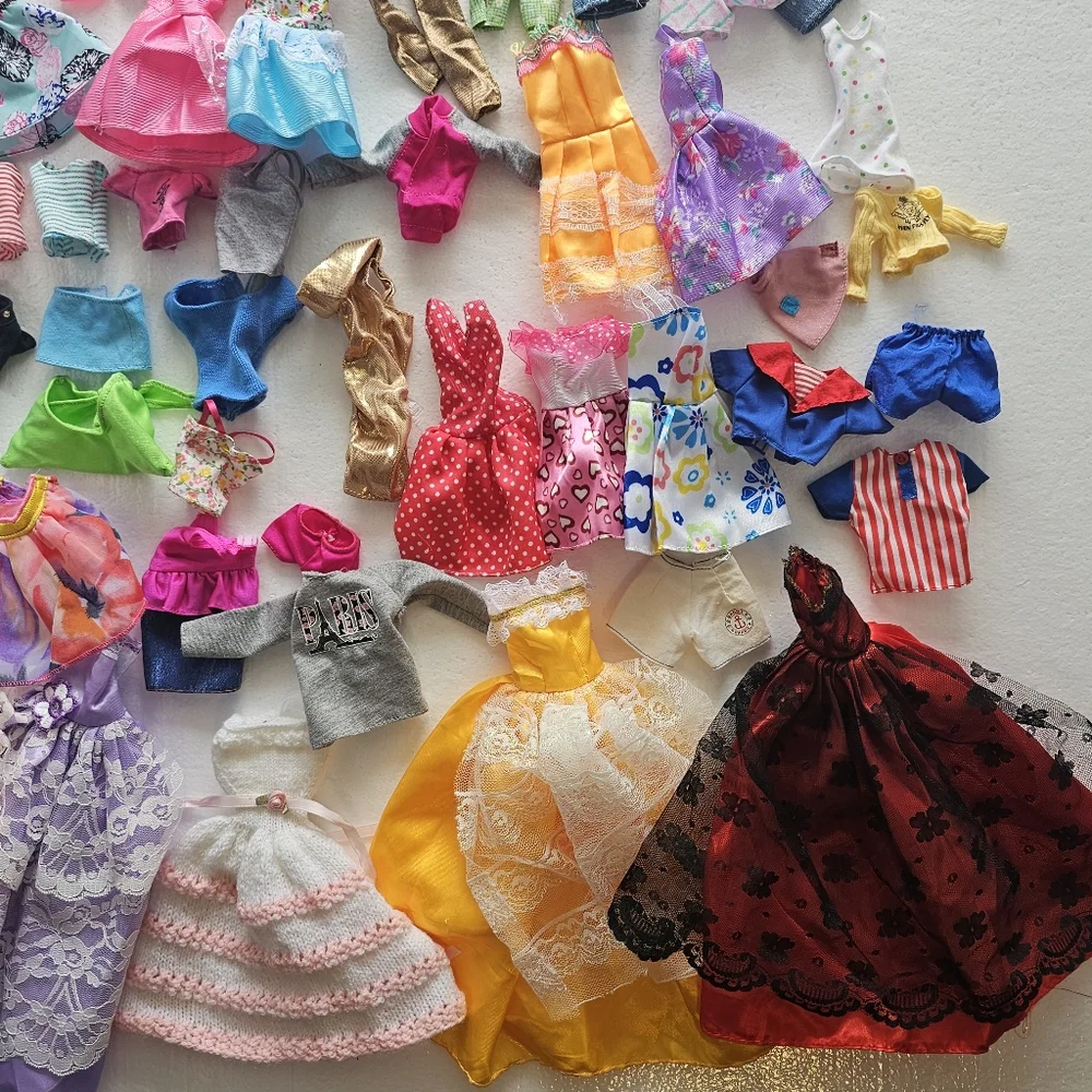 Barbie Doll Dress Collection Pink, Blue, Yellow, Red Lot Bundle Clothes Dresses - Picture 10 of 11